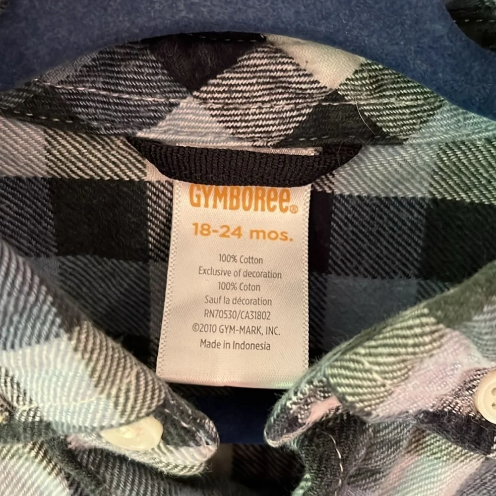 GYMBOREE Infant 18-24mo Plaid Flannel Button Down Long Sleeve Shirt Blue White